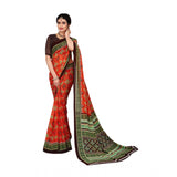 Women's Georgette Floral Print Saree With Unstitched Blouse 5.5Mtr (Red) - GillKart