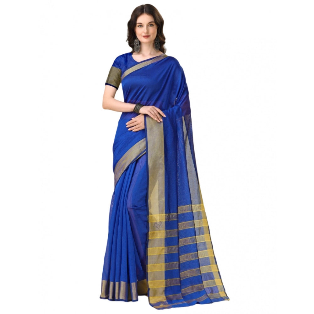 Women's Cotton Silk Striped Saree With Unstitched Blouse 5.5Mtr (Multicolor) - GillKart