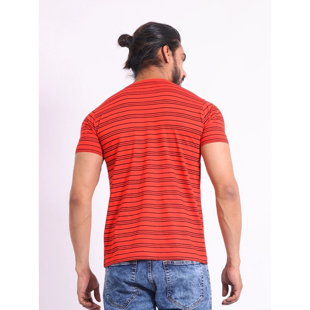 Men's Casual Cotton Printed Round Neck Half Sleeve T-Shirt (Red) - GillKart