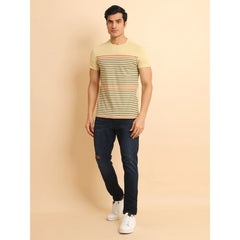 Men's Casual Cotton Printed Round Neck Half Sleeve T-Shirt (Beige) - GillKart