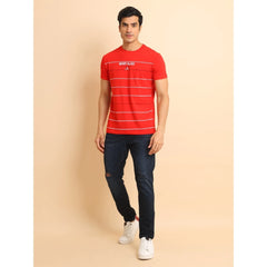 Men's Casual Cotton Printed Round Neck Half Sleeve T-Shirt (Red) - GillKart