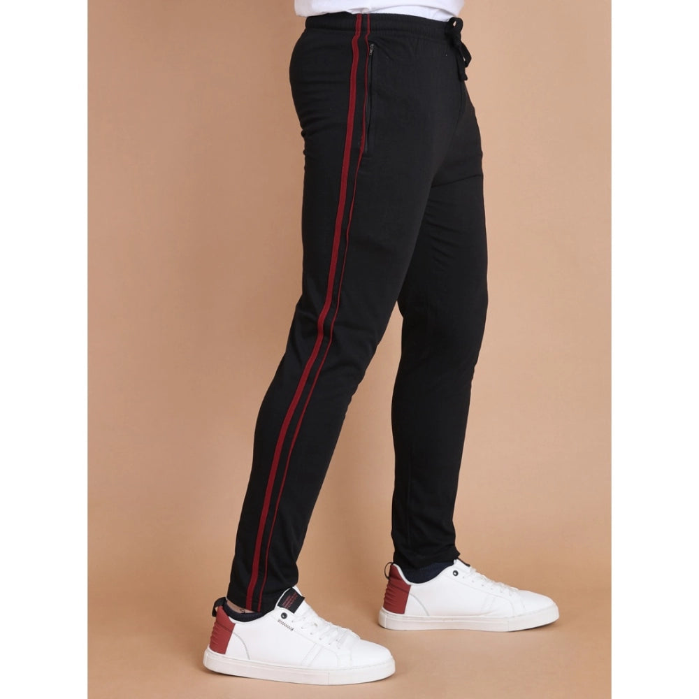 Men's Casual Cotton Striped Full Length Track Pant (Black) - GillKart