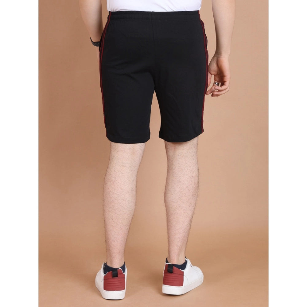 Men's Casual Cotton Striped Above knee Shorts (Black) - GillKart