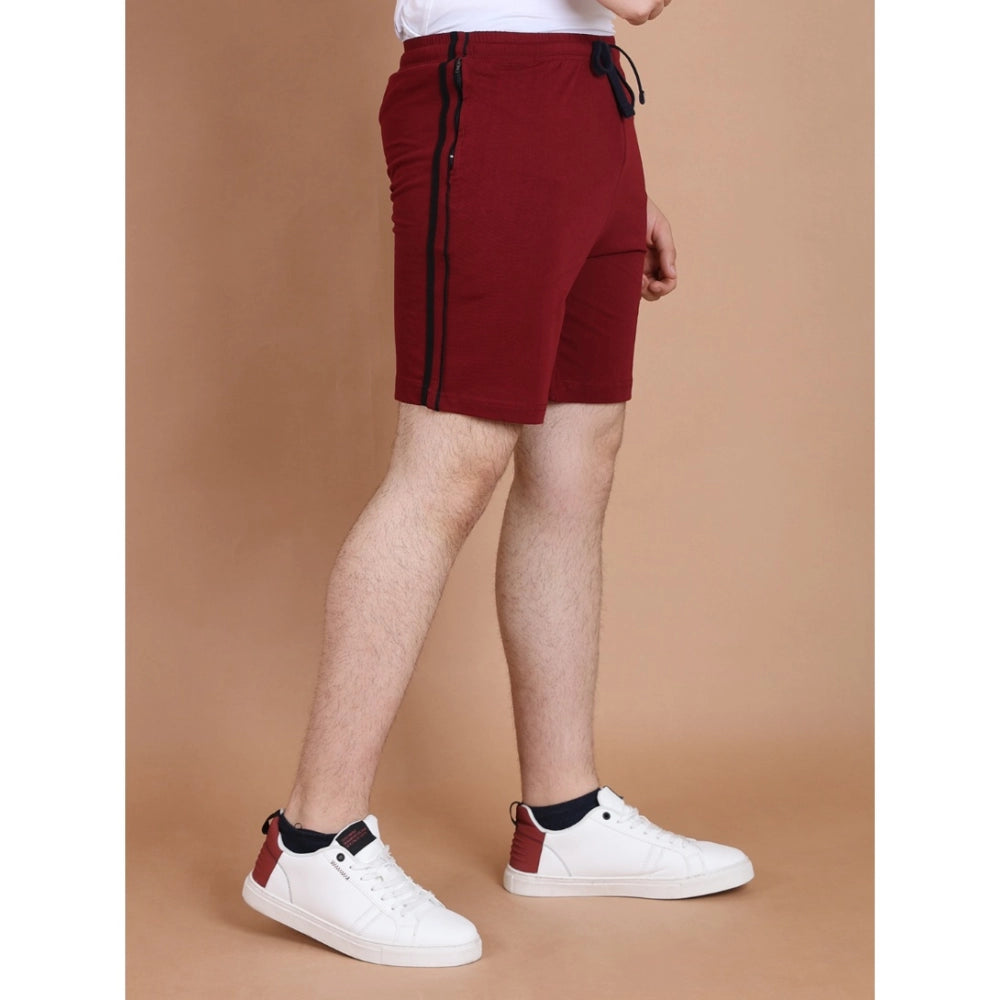 Men's Casual Cotton Striped Above knee Shorts (Maroon) - GillKart