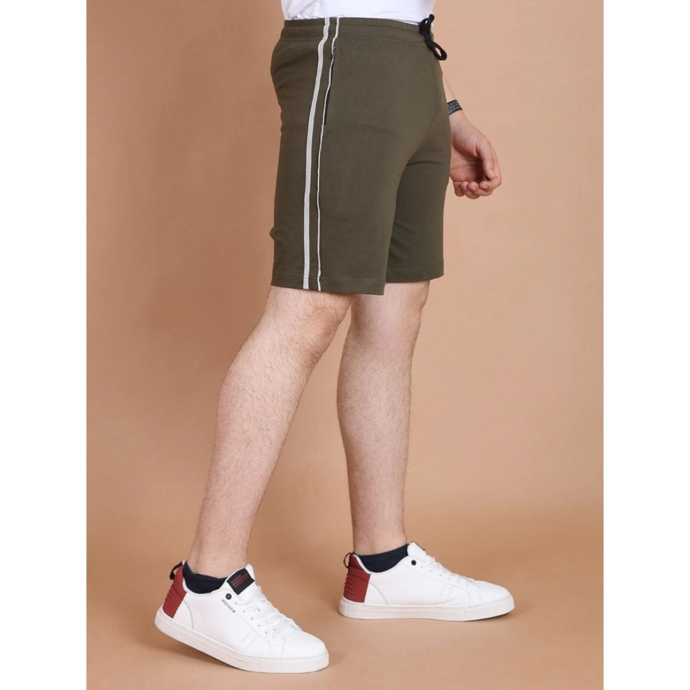 Men's Casual Cotton Striped Above knee Shorts (Olive) - GillKart