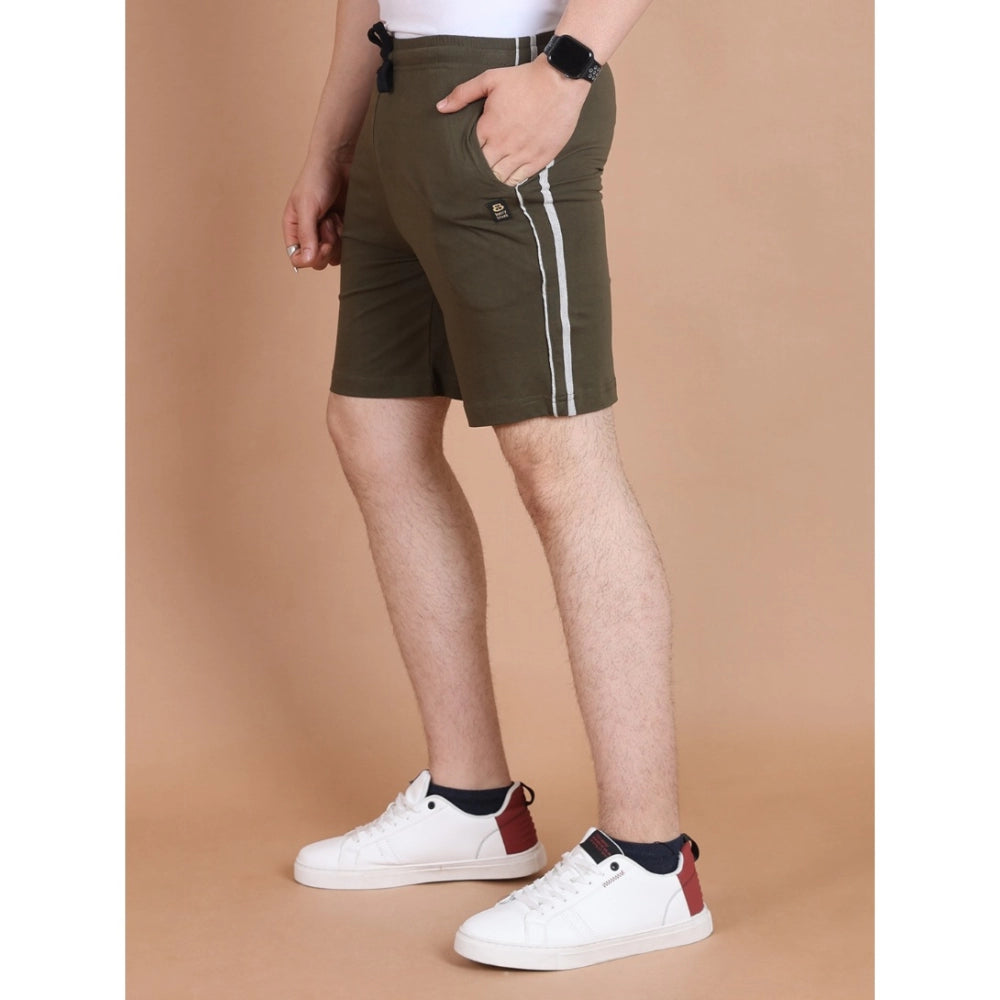 Men's Casual Cotton Striped Above knee Shorts (Olive) - GillKart