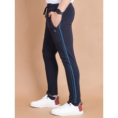 Men's Casual Cotton Striped Full Length Track Pant (Navy) - GillKart