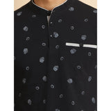 Men's Casual Cotton Printed Mandarin Collar Half Sleeve T-Shirt (Black) - GillKart