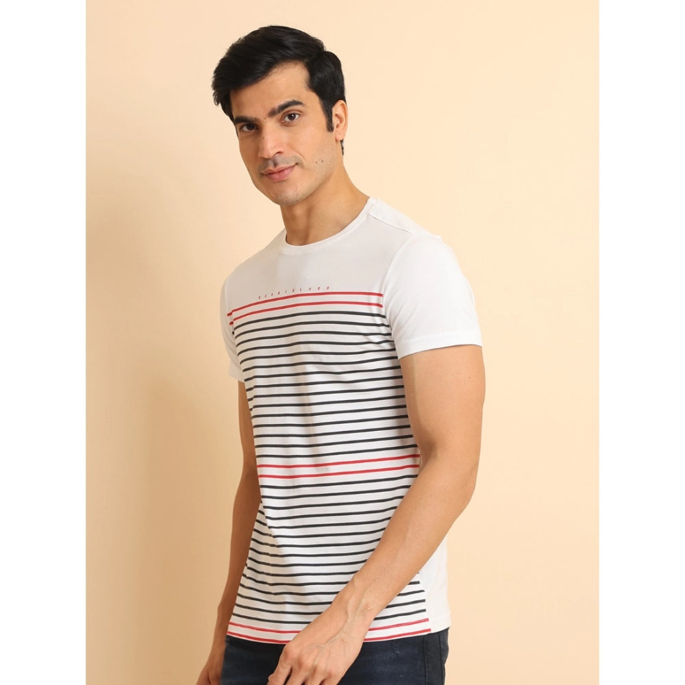 Men's Casual Cotton Printed Round Neck Half Sleeve T-Shirt (White) - GillKart