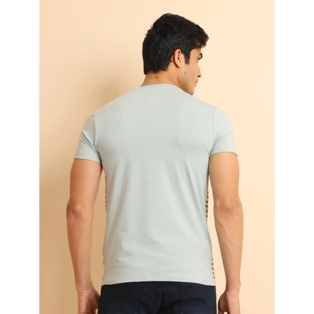 Men's Casual Cotton Printed Round Neck Half Sleeve T-Shirt (Grey) - GillKart