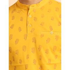 Men's Casual Cotton Printed Mandarin Collar Half Sleeve T-Shirt (Mustard) - GillKart