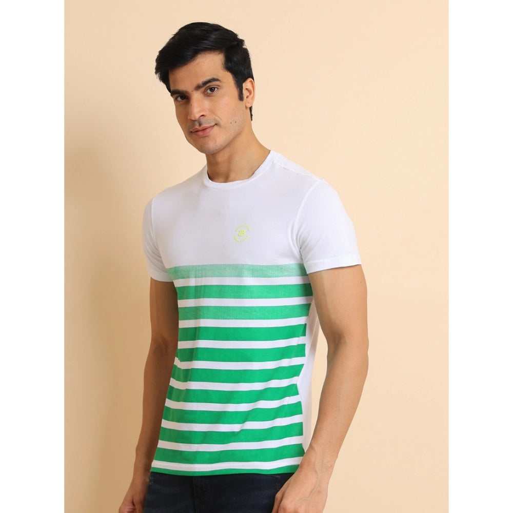 Men's Casual Cotton Printed Round Neck Half Sleeve T-Shirt (Green) - GillKart