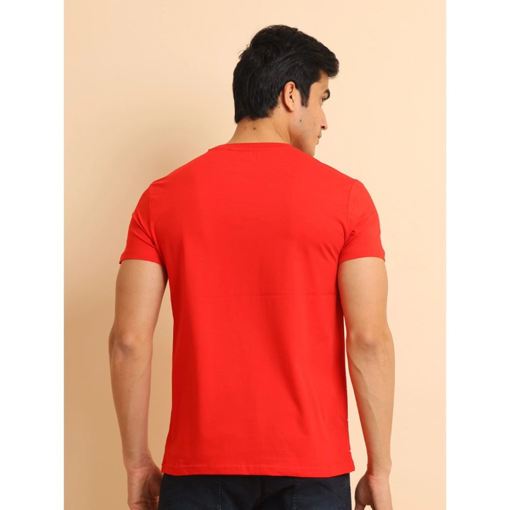 Men's Casual Cotton Printed Round Neck Half Sleeve T-Shirt (Red) - GillKart