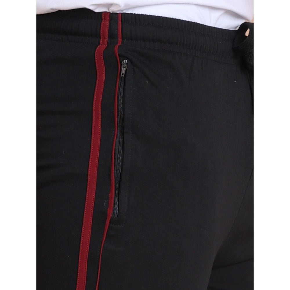 Men's Casual Cotton Striped Full Length Track Pant (Black) - GillKart