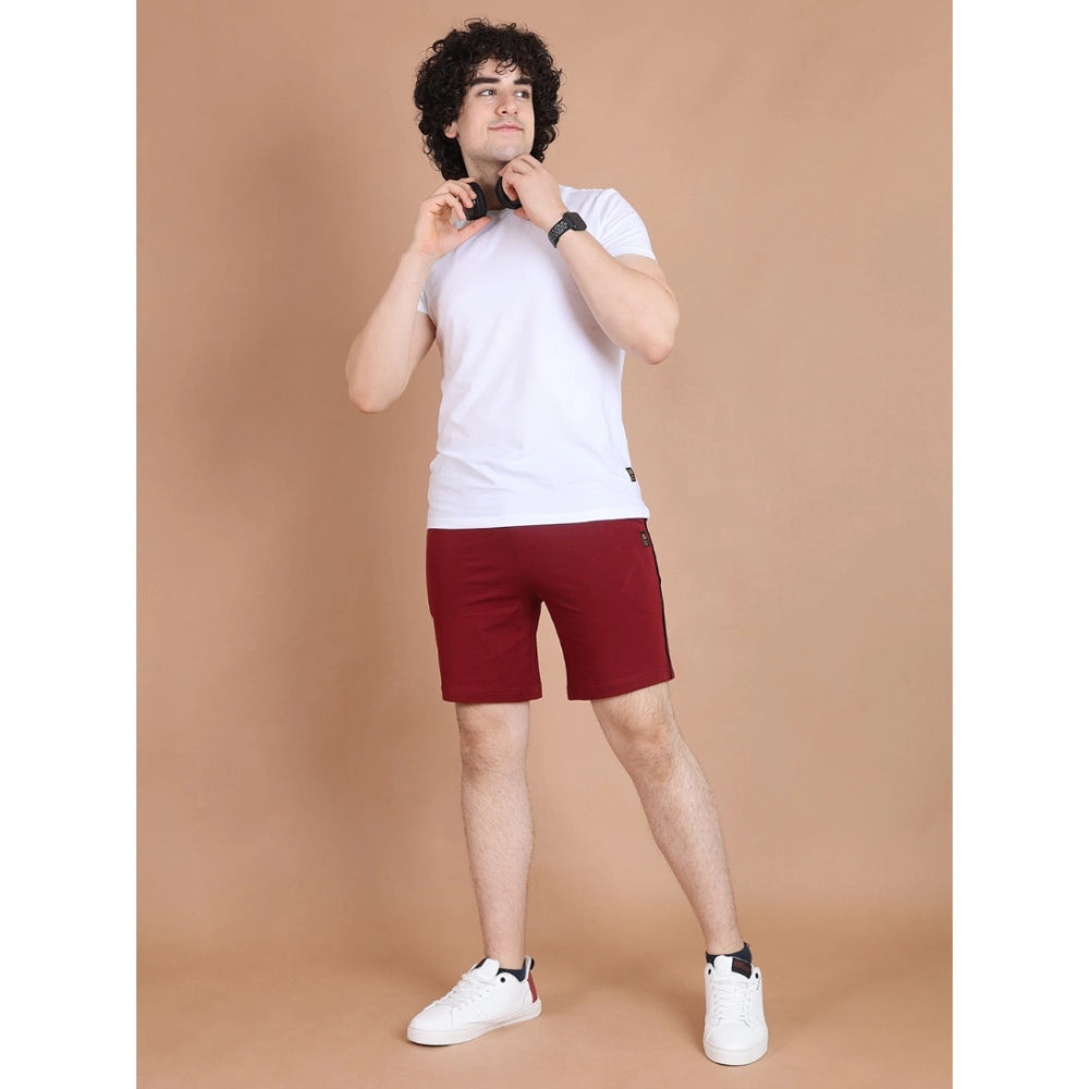 Men's Casual Cotton Striped Above knee Shorts (Maroon) - GillKart