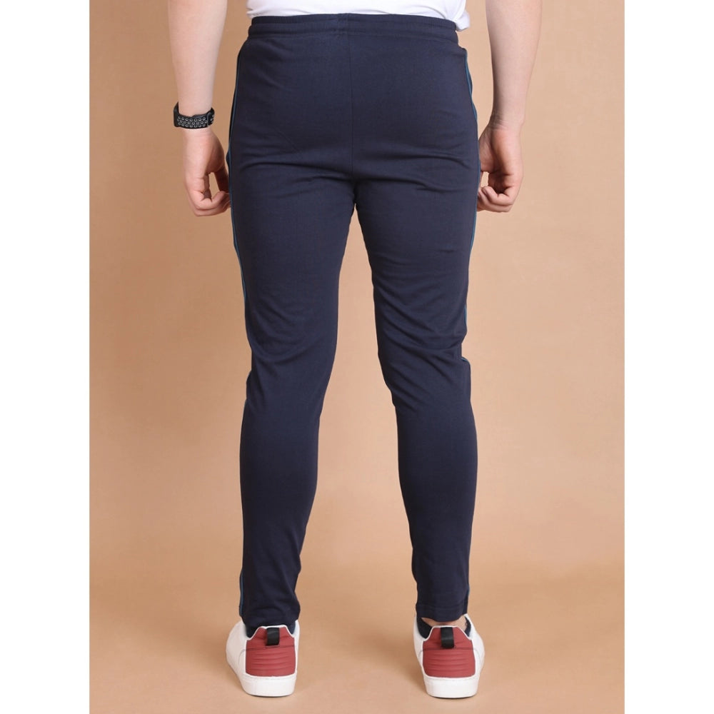 Men's Casual Cotton Striped Full Length Track Pant (Navy) - GillKart