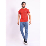 Men's Casual Cotton Printed Round Neck Half Sleeve T-Shirt (Red) - GillKart