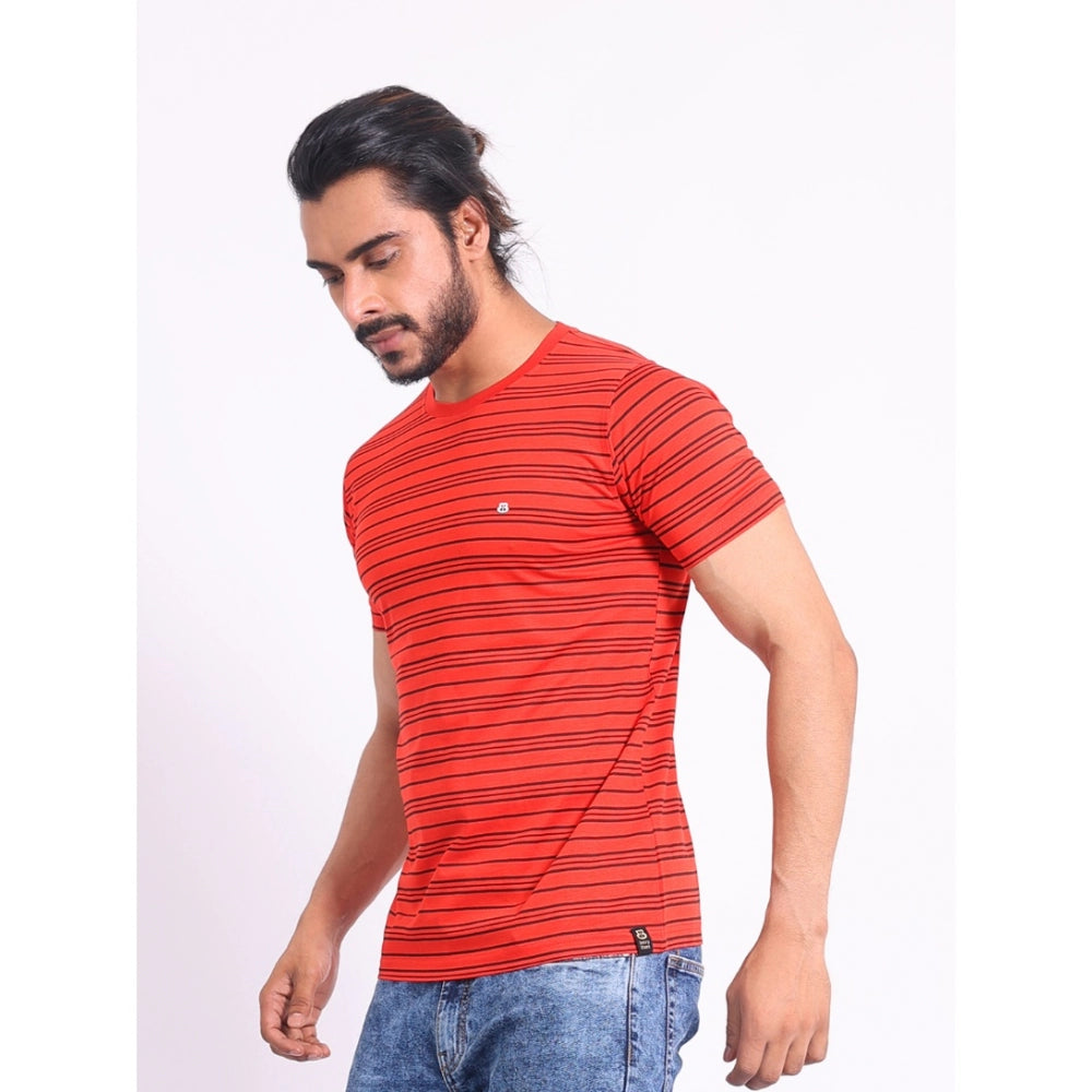 Men's Casual Cotton Printed Round Neck Half Sleeve T-Shirt (Red) - GillKart