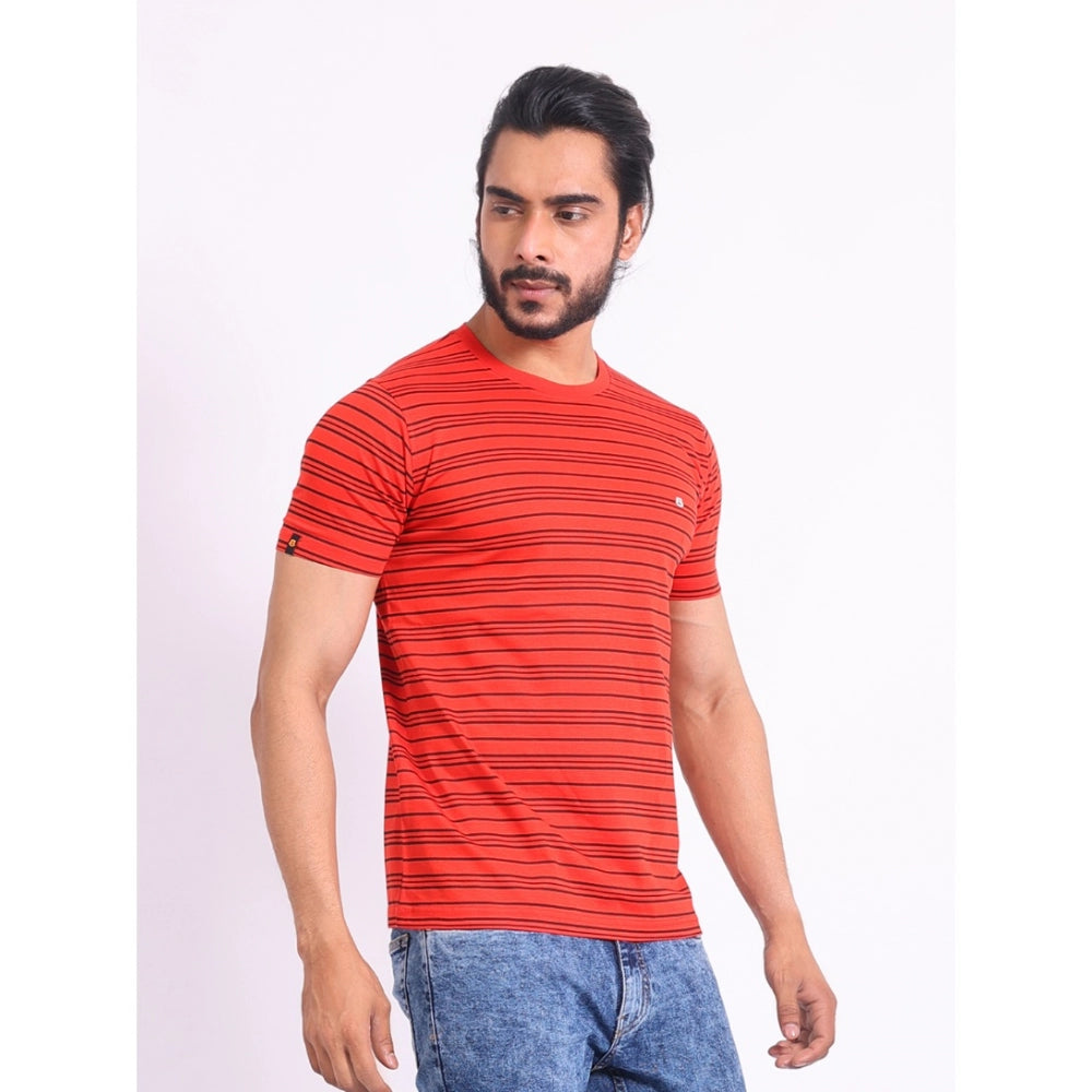 Men's Casual Cotton Printed Round Neck Half Sleeve T-Shirt (Red) - GillKart