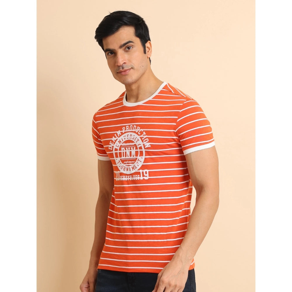 Men's Casual Cotton Printed Round Neck Half Sleeve T-Shirt (Rust) - GillKart