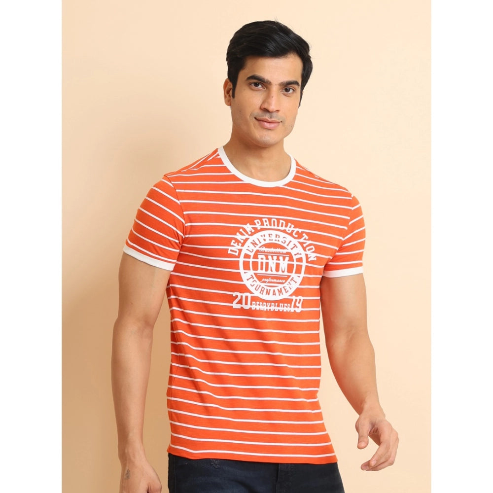 Men's Casual Cotton Printed Round Neck Half Sleeve T-Shirt (Rust) - GillKart