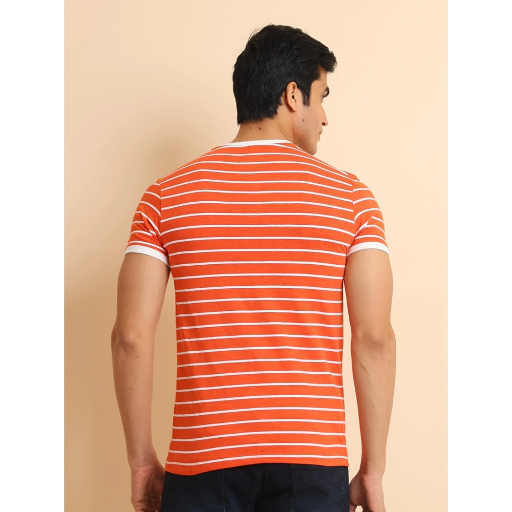 Men's Casual Cotton Printed Round Neck Half Sleeve T-Shirt (Rust) - GillKart