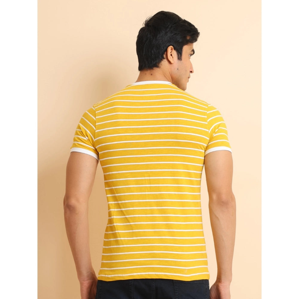 Men's Casual Cotton Printed Round Neck Half Sleeve T-Shirt (Mustard) - GillKart