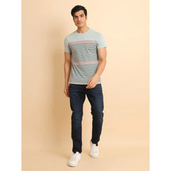 Men's Casual Cotton Printed Round Neck Half Sleeve T-Shirt (Grey) - GillKart