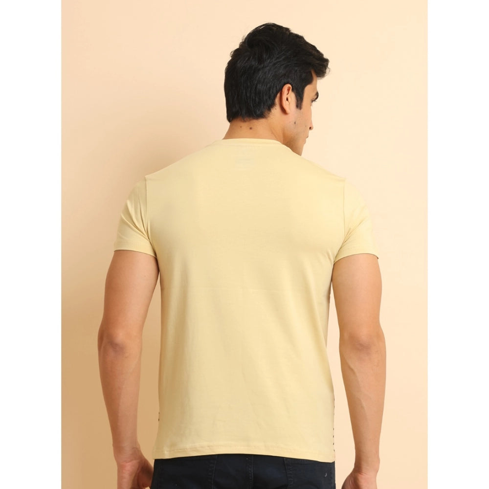 Men's Casual Cotton Printed Round Neck Half Sleeve T-Shirt (Beige) - GillKart