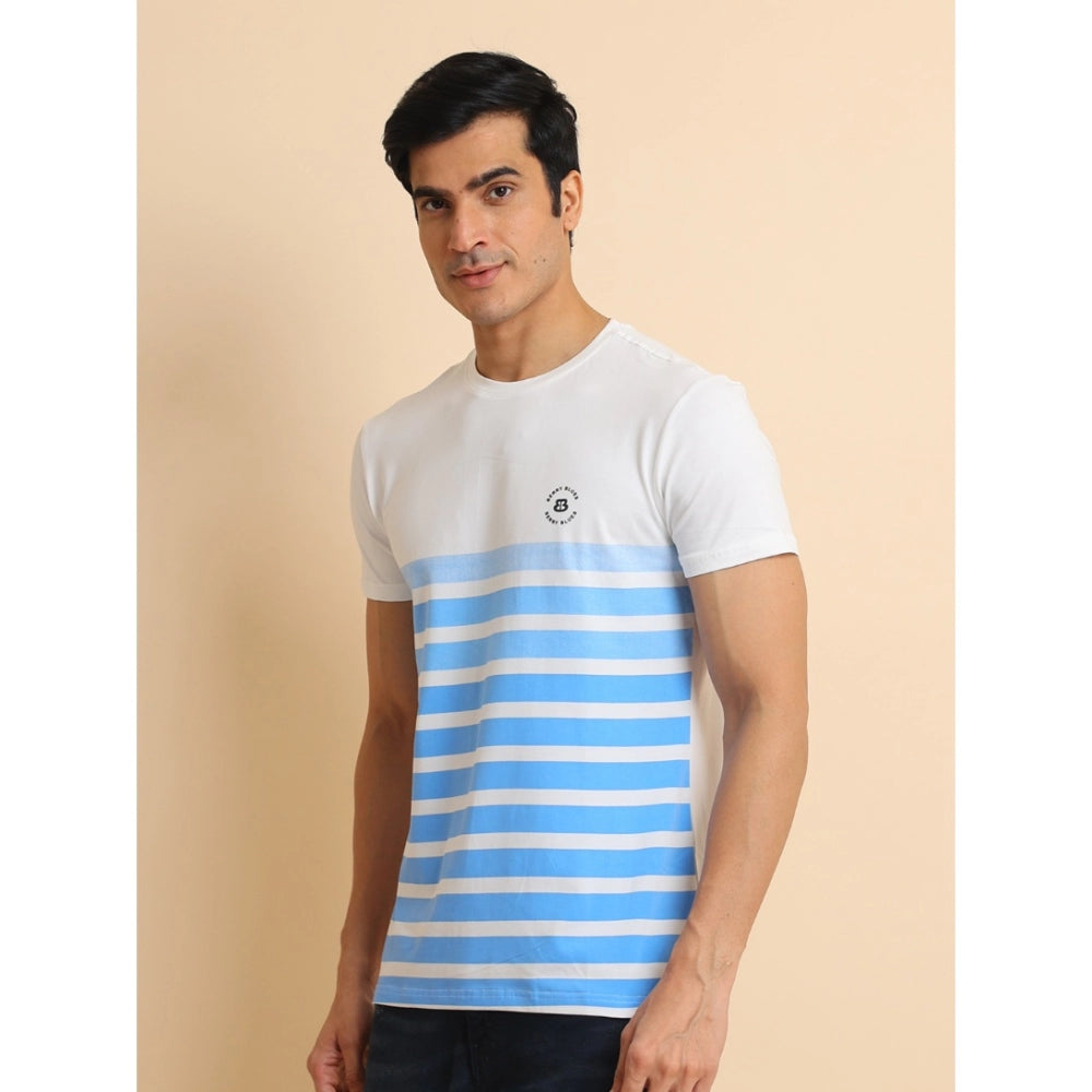 Men's Casual Cotton Printed Round Neck Half Sleeve T-Shirt (Blue) - GillKart