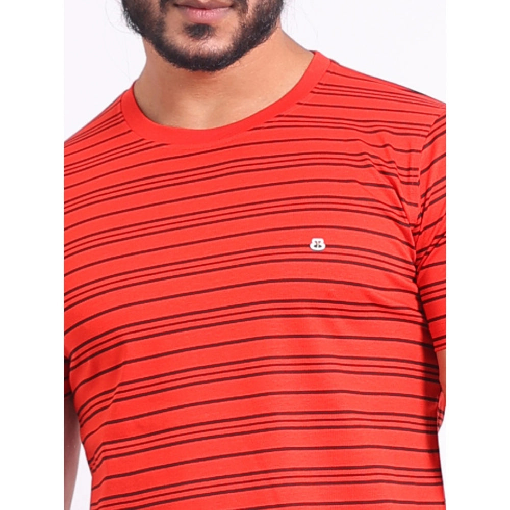 Men's Casual Cotton Printed Round Neck Half Sleeve T-Shirt (Red) - GillKart