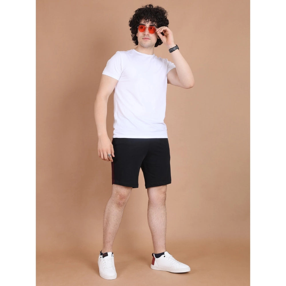 Men's Casual Cotton Striped Above knee Shorts (Black) - GillKart