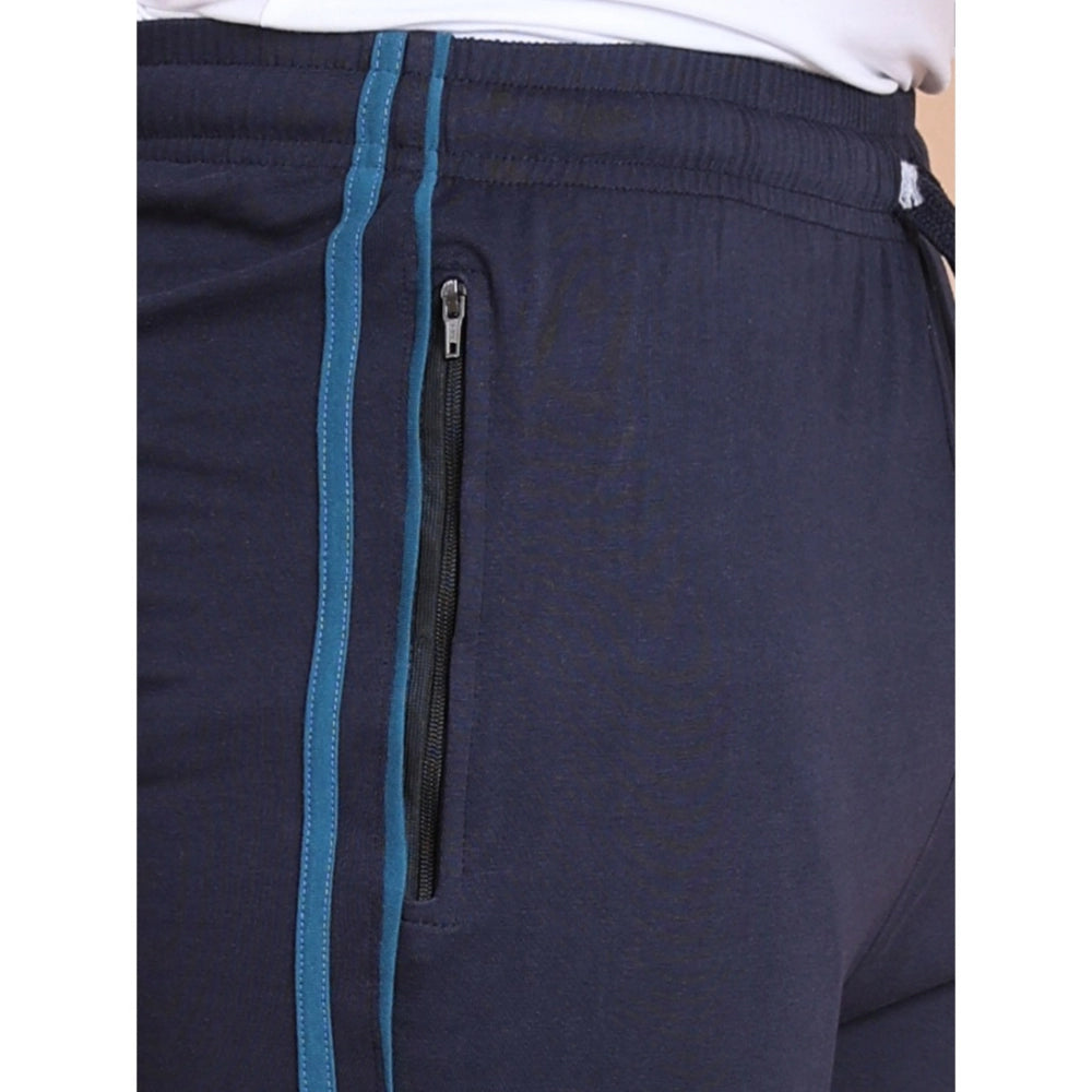 Men's Casual Cotton Striped Full Length Track Pant (Navy) - GillKart