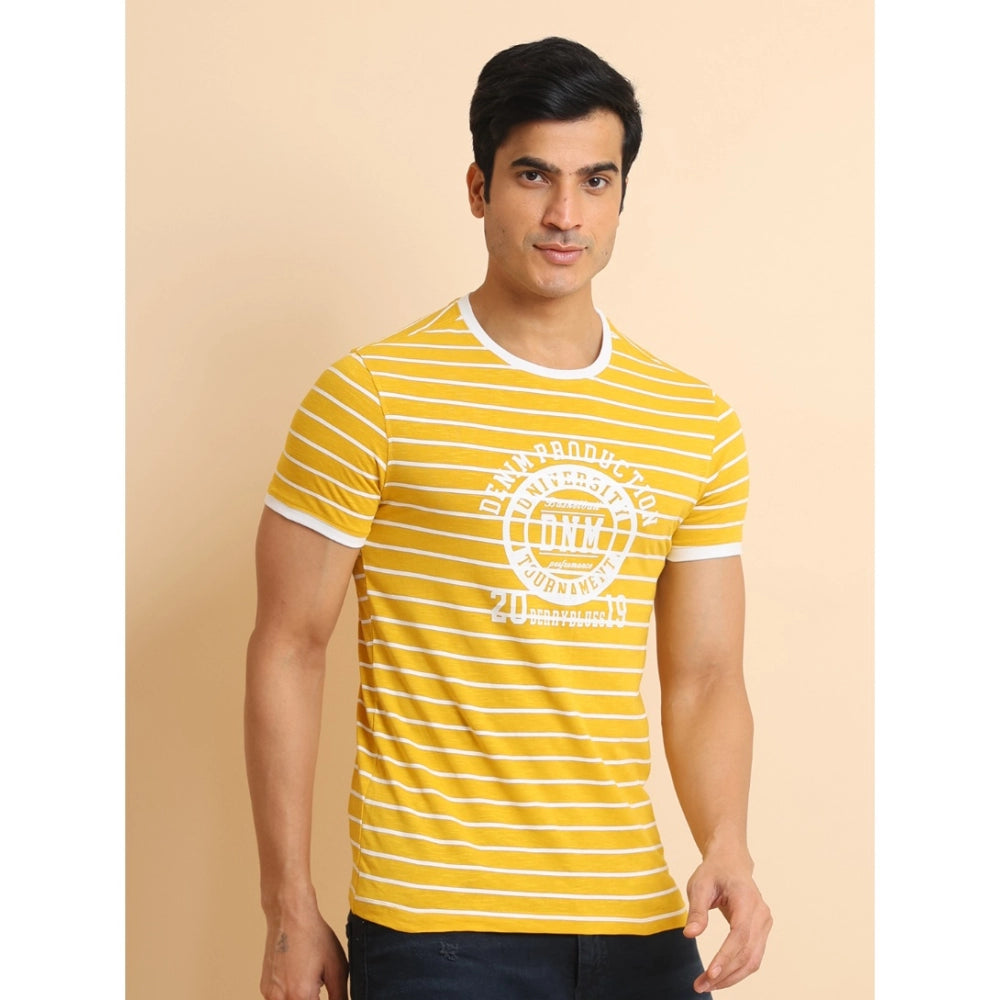 Men's Casual Cotton Printed Round Neck Half Sleeve T-Shirt (Mustard) - GillKart