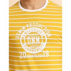 Men's Casual Cotton Printed Round Neck Half Sleeve T-Shirt (Mustard) - GillKart