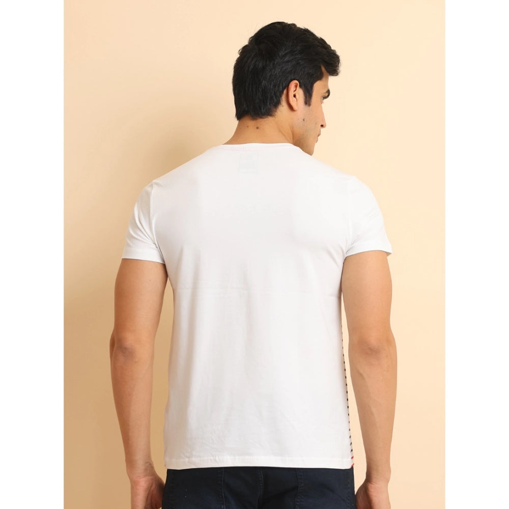 Men's Casual Cotton Printed Round Neck Half Sleeve T-Shirt (White) - GillKart