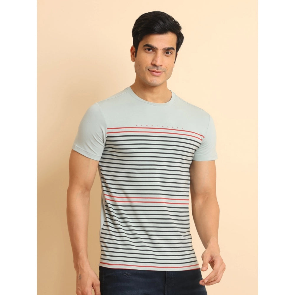 Men's Casual Cotton Printed Round Neck Half Sleeve T-Shirt (Grey) - GillKart