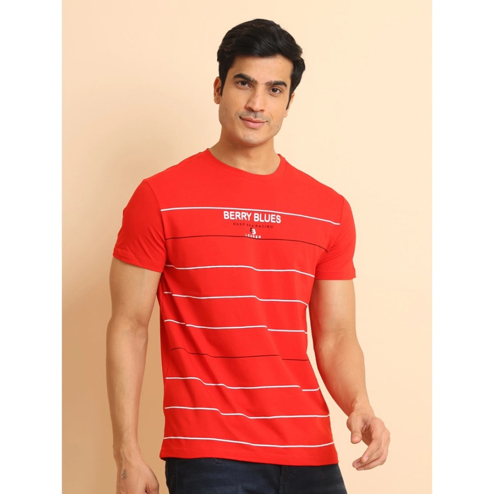 Men's Casual Cotton Printed Round Neck Half Sleeve T-Shirt (Red) - GillKart