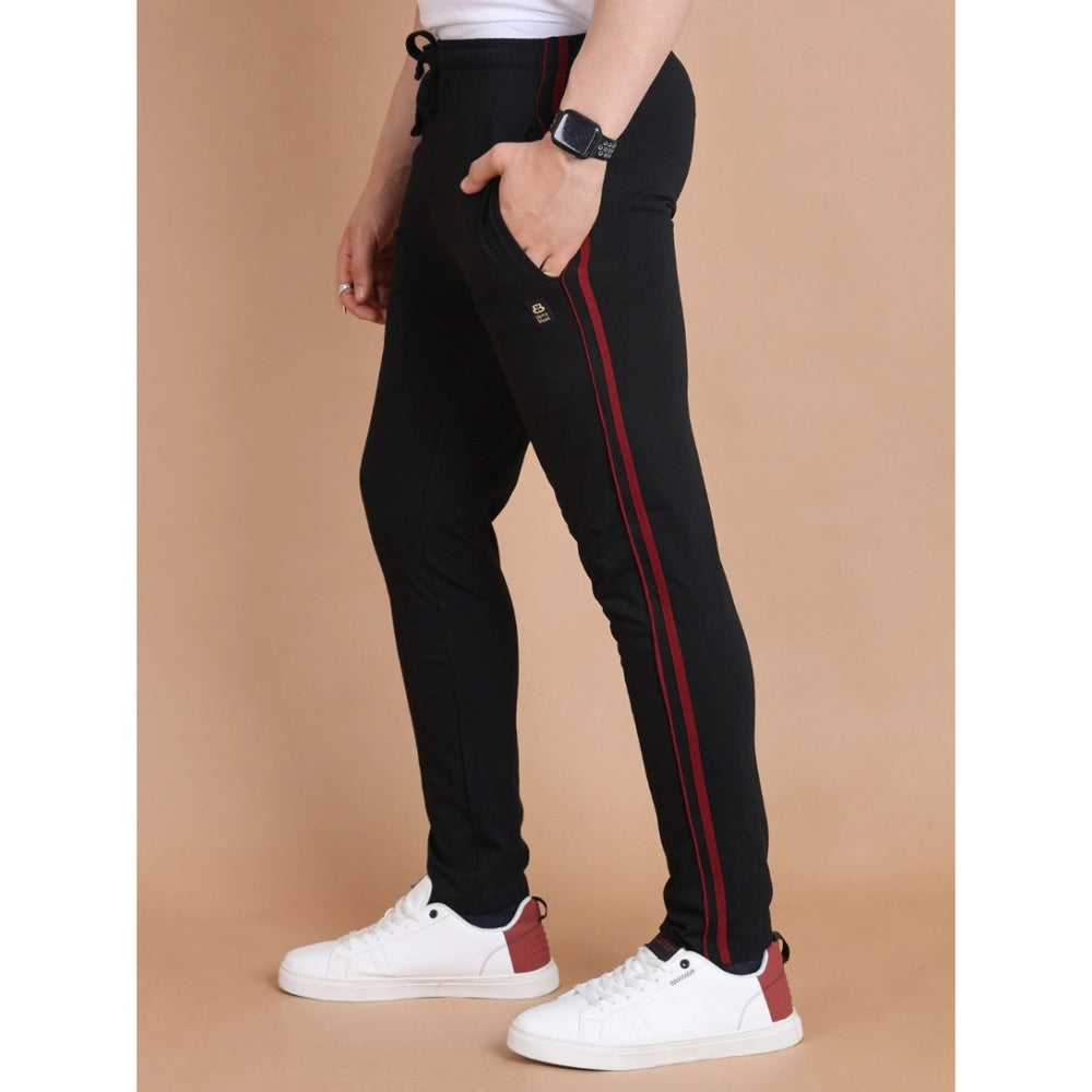 Men's Casual Cotton Striped Full Length Track Pant (Black) - GillKart