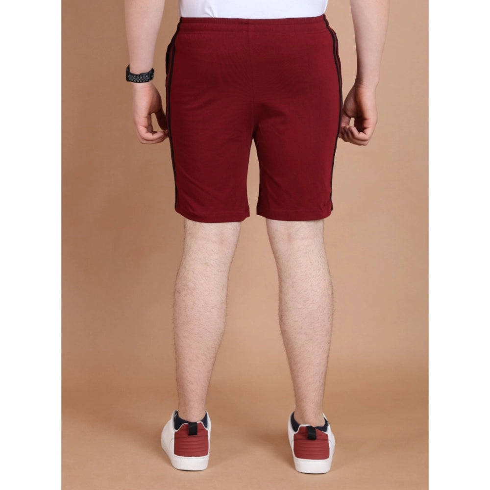 Men's Casual Cotton Striped Above knee Shorts (Maroon) - GillKart