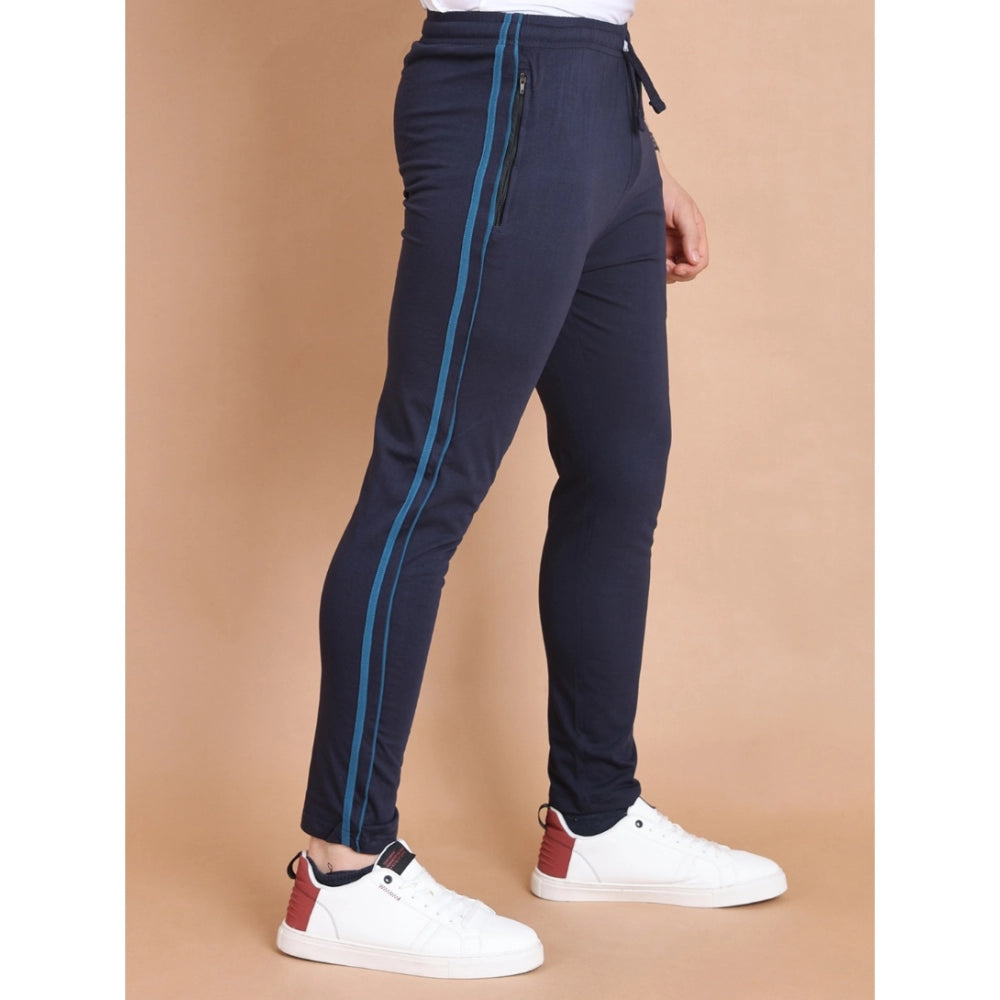 Men's Casual Cotton Striped Full Length Track Pant (Navy) - GillKart