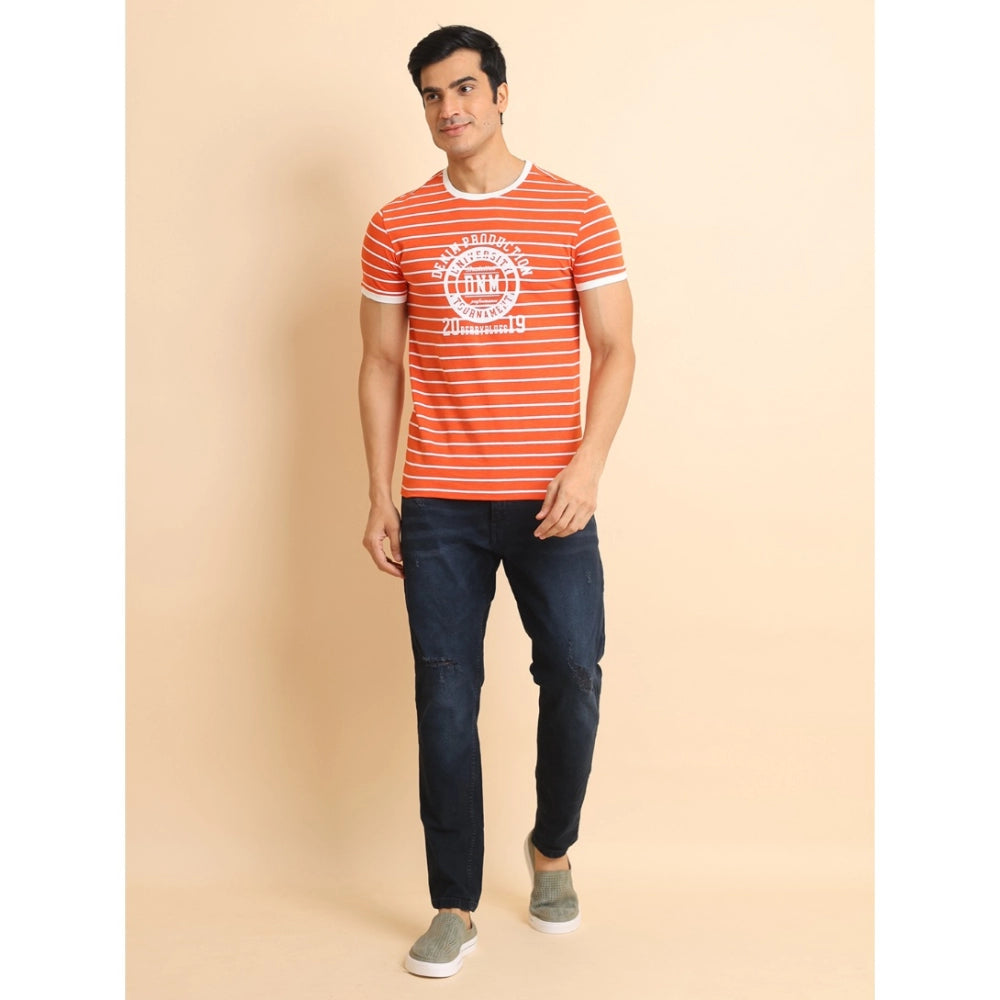 Men's Casual Cotton Printed Round Neck Half Sleeve T-Shirt (Rust) - GillKart