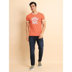 Men's Casual Cotton Printed Round Neck Half Sleeve T-Shirt (Rust) - GillKart