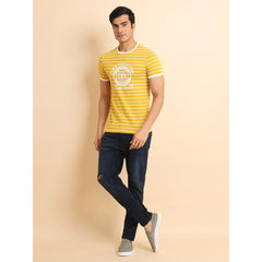 Men's Casual Cotton Printed Round Neck Half Sleeve T-Shirt (Mustard) - GillKart