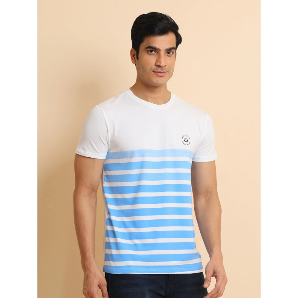 Men's Casual Cotton Printed Round Neck Half Sleeve T-Shirt (Blue) - GillKart