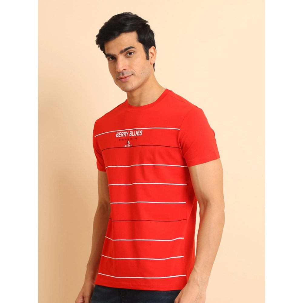 Men's Casual Cotton Printed Round Neck Half Sleeve T-Shirt (Red) - GillKart