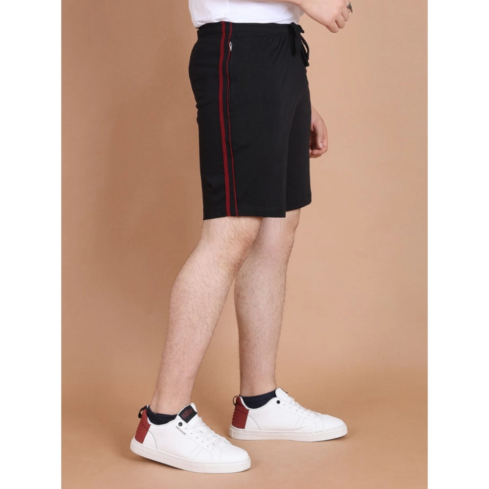 Men's Casual Cotton Striped Above knee Shorts (Black) - GillKart