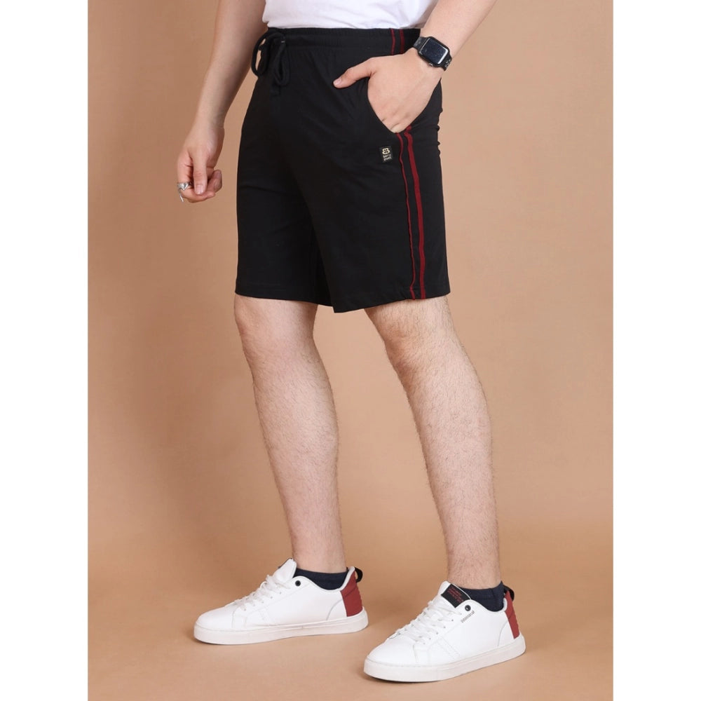 Men's Casual Cotton Striped Above knee Shorts (Black) - GillKart