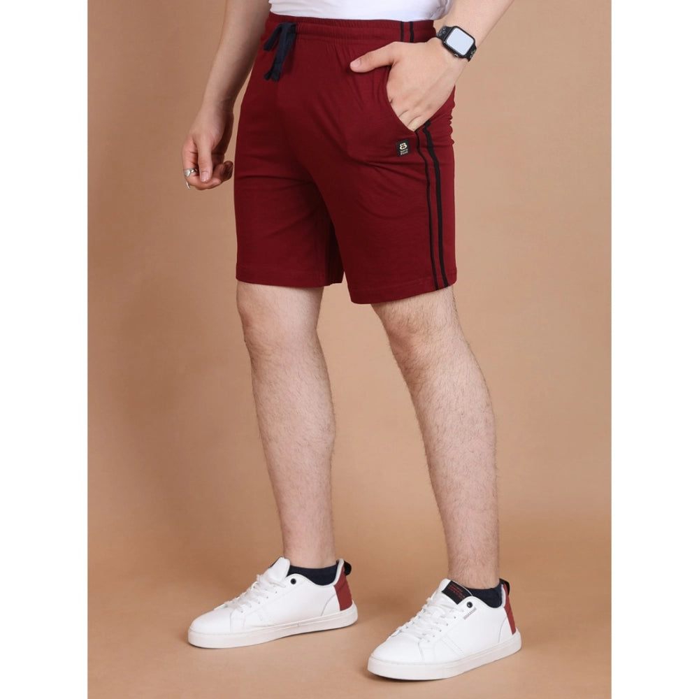 Men's Casual Cotton Striped Above knee Shorts (Maroon) - GillKart