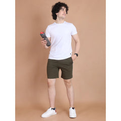 Men's Casual Cotton Striped Above knee Shorts (Olive) - GillKart